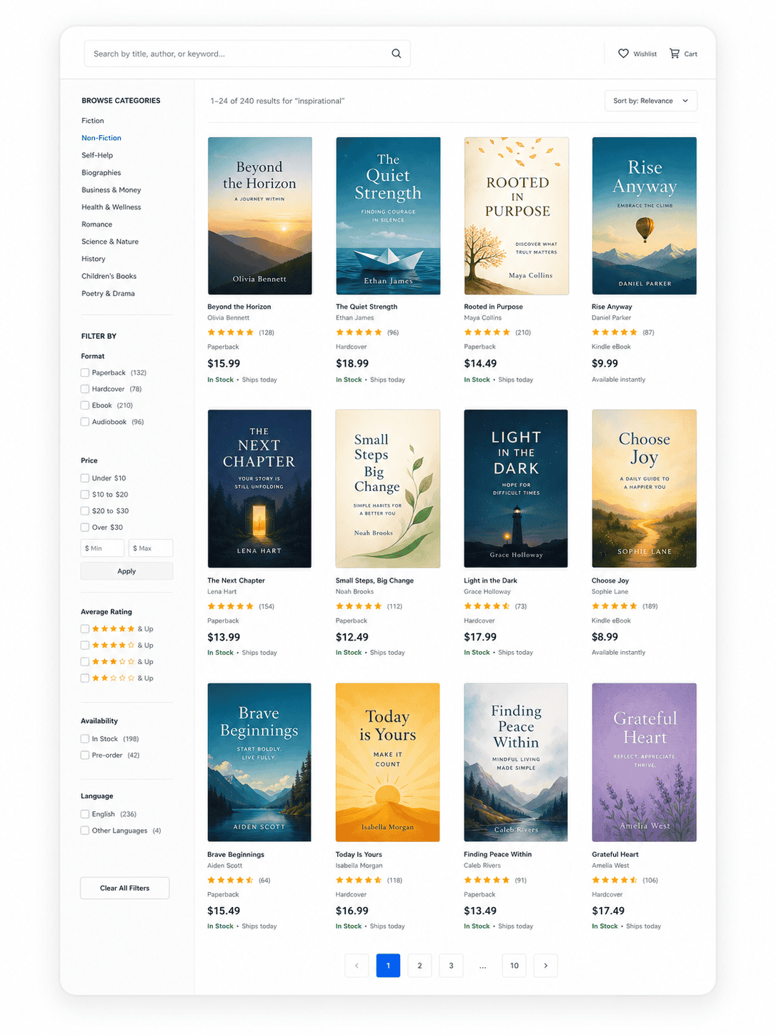 Online bookstore book listings