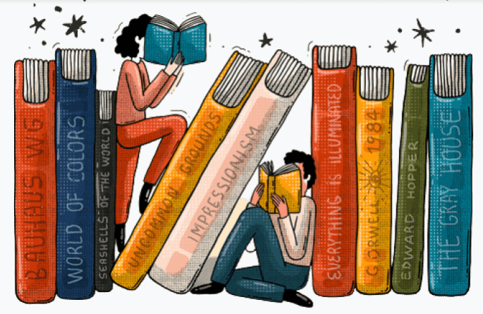 People reading books illustration